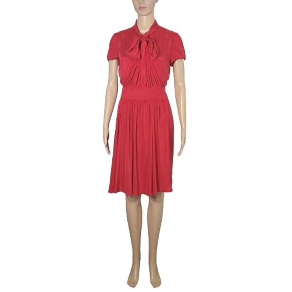 AEFFE SPA Red 100% Silk Pleated Bow Tie Cocktail Dress Women's Size 8 - Picture 6 of 16